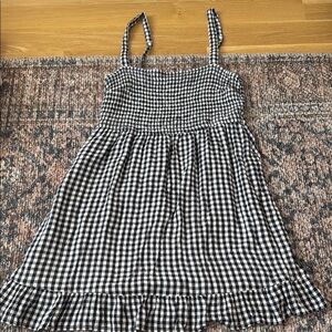Navy blue and white gingham dress